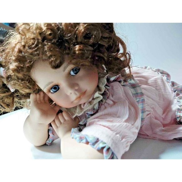 Porcelain Collectible Baby Doll 15 inches length 7 inches tall Sweet Face - Picture 3 of 9